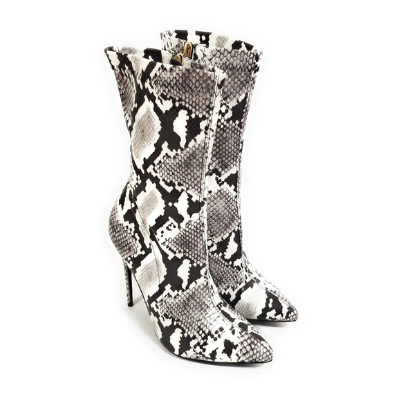 snakeskin mid calf boots